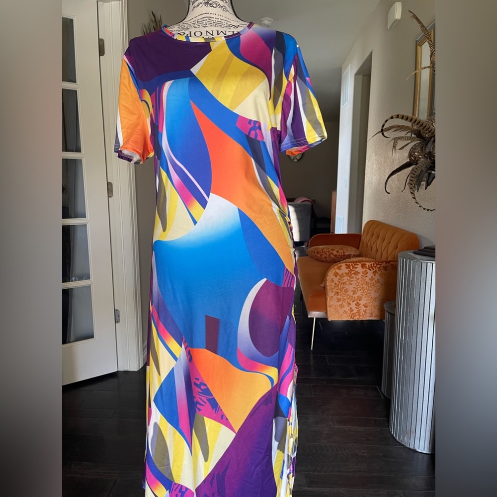 ❗️PRICE DROP❗️Multi-colored teal, fuchsia yellow, midi, dress size 0XL NWOT